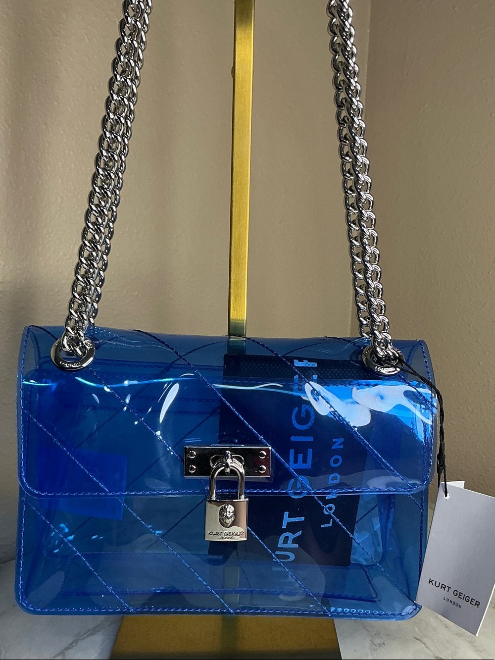 Kurt Geiger London Brixton Vinyl Crossbody Bag with silver-tone chain hardware. - Picture 4 of 4